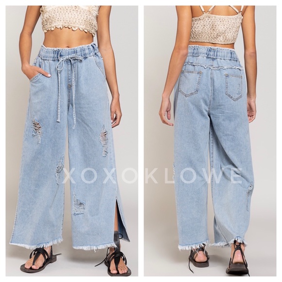 POL 90’s Distressed Drawstring Waist Denim Jeans - Picture 3 of 15